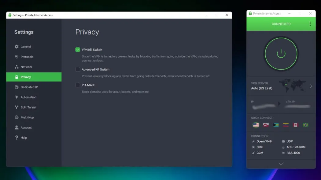 Частный доступ в Интернет (PIA)